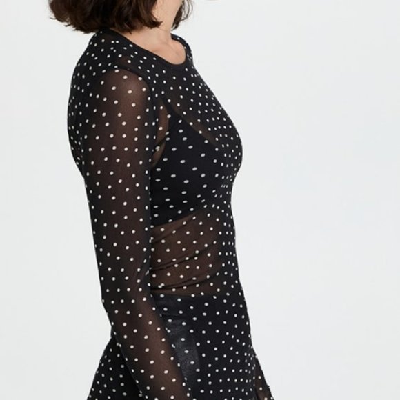 Enza Costa Sheer Crewneck Long Sleeve Polkadot Top - Picture 2 of 7